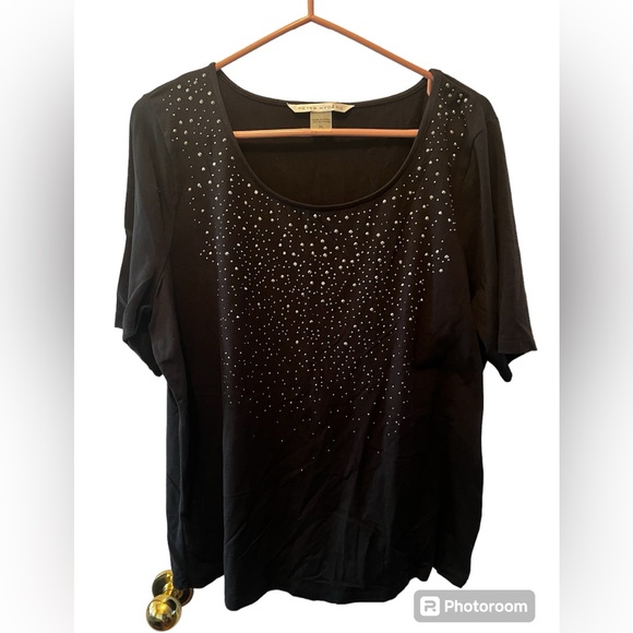 Peter Nygard black rhinestone t-shirt - Picture 1 of 7